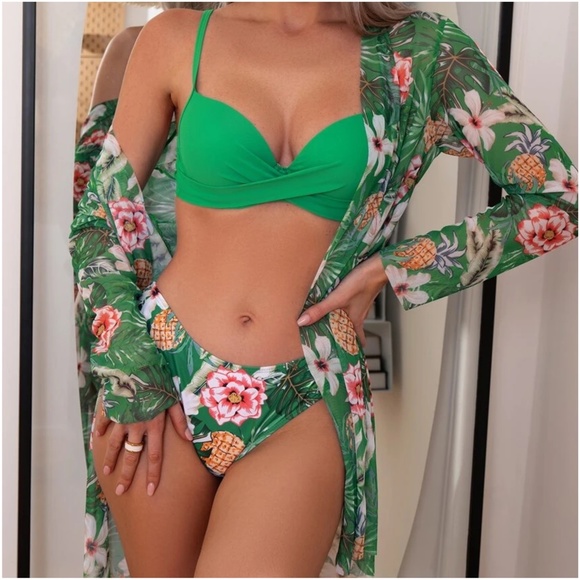 Boho Floral Print Bikini Cover up Set Beach Swim - Picture 1 of 13